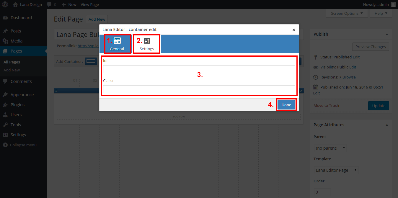 Container edit dialog - settings tab