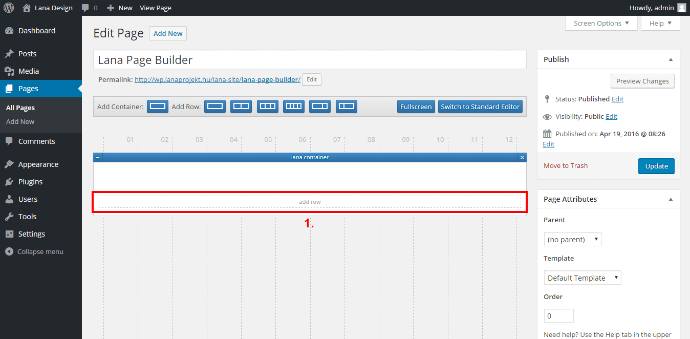 Click on 'add row' in the choosen container
