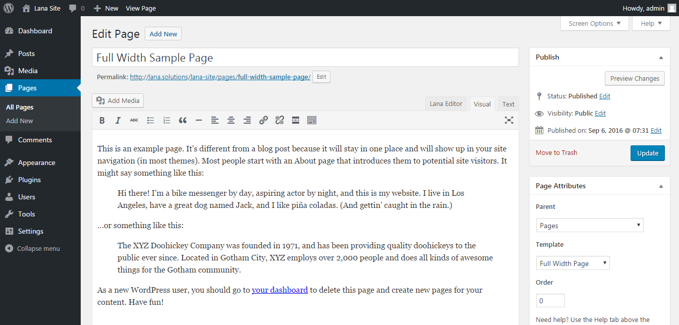 Full Width Page template