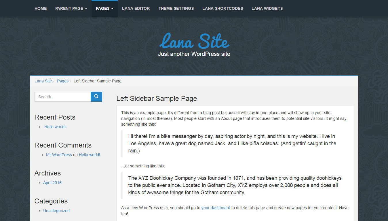 Left Sidebar Page template